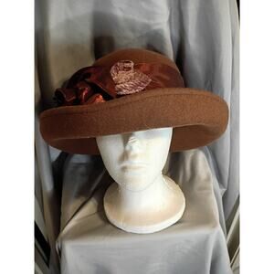 Toucan Collection 100% Wool Summer Rose Felt Hat Brown Satin Band